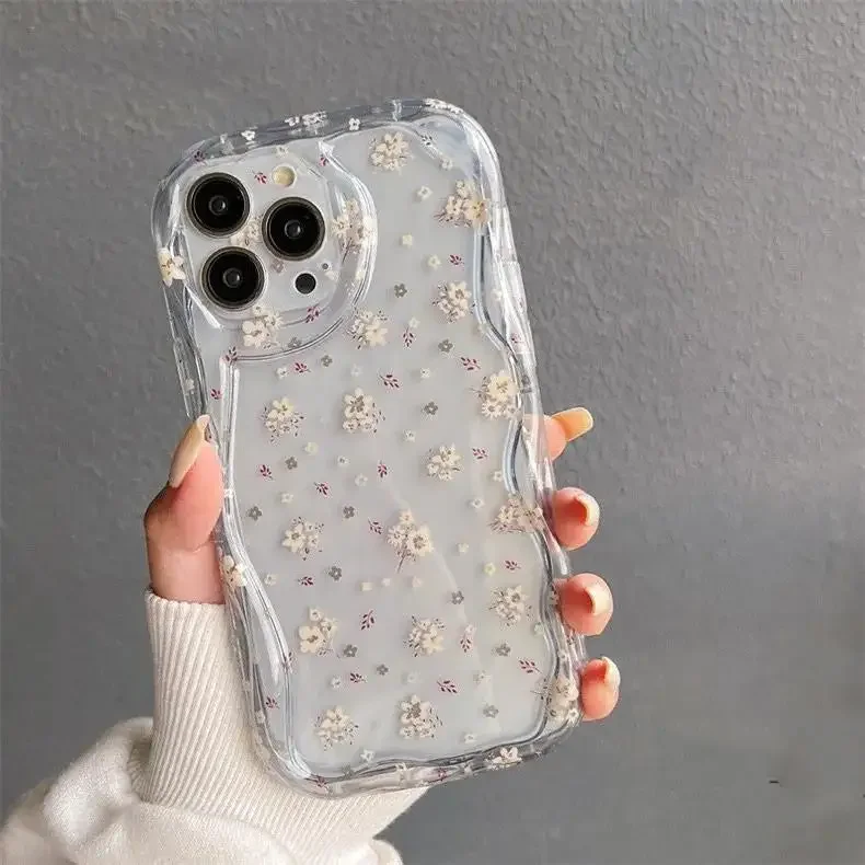 Clear Flower Soft Case For Realme C53 C67 C55 C65 C63 C51 C35 C33 C21Y C25Y C30 C21 C20 8 12 Pro Plus 5G Wavy Curved Edge Cover