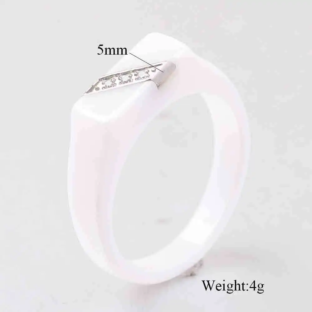 Men's Fashion White Ceramic Ring, Geometric Square Band with Diagonal Inlaid CZ for Daily Wear