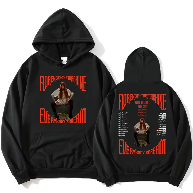 

Everybody Scream Tour 2026 Hoodies Florence + The Machine Rock Band Sweatshirt Long Sleeve Fleece Women Pullovers Print Clothes