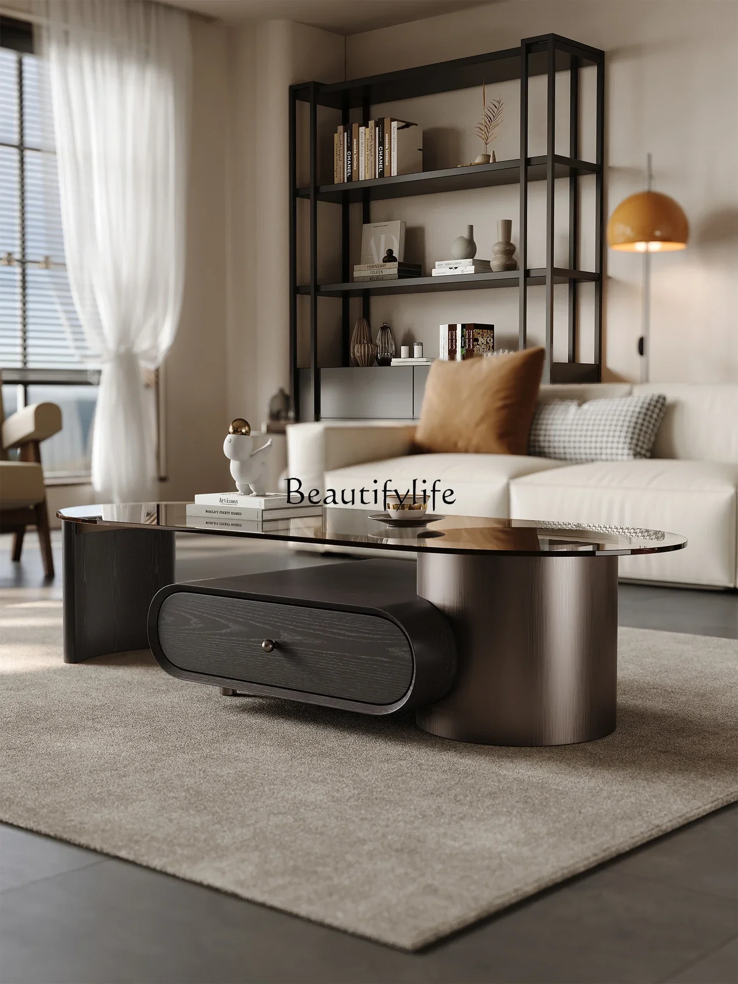 

D25Italian Minimalist Retractable Coffee Table 2024 New Tempered Glass Living Room Rotating Household Light Luxury