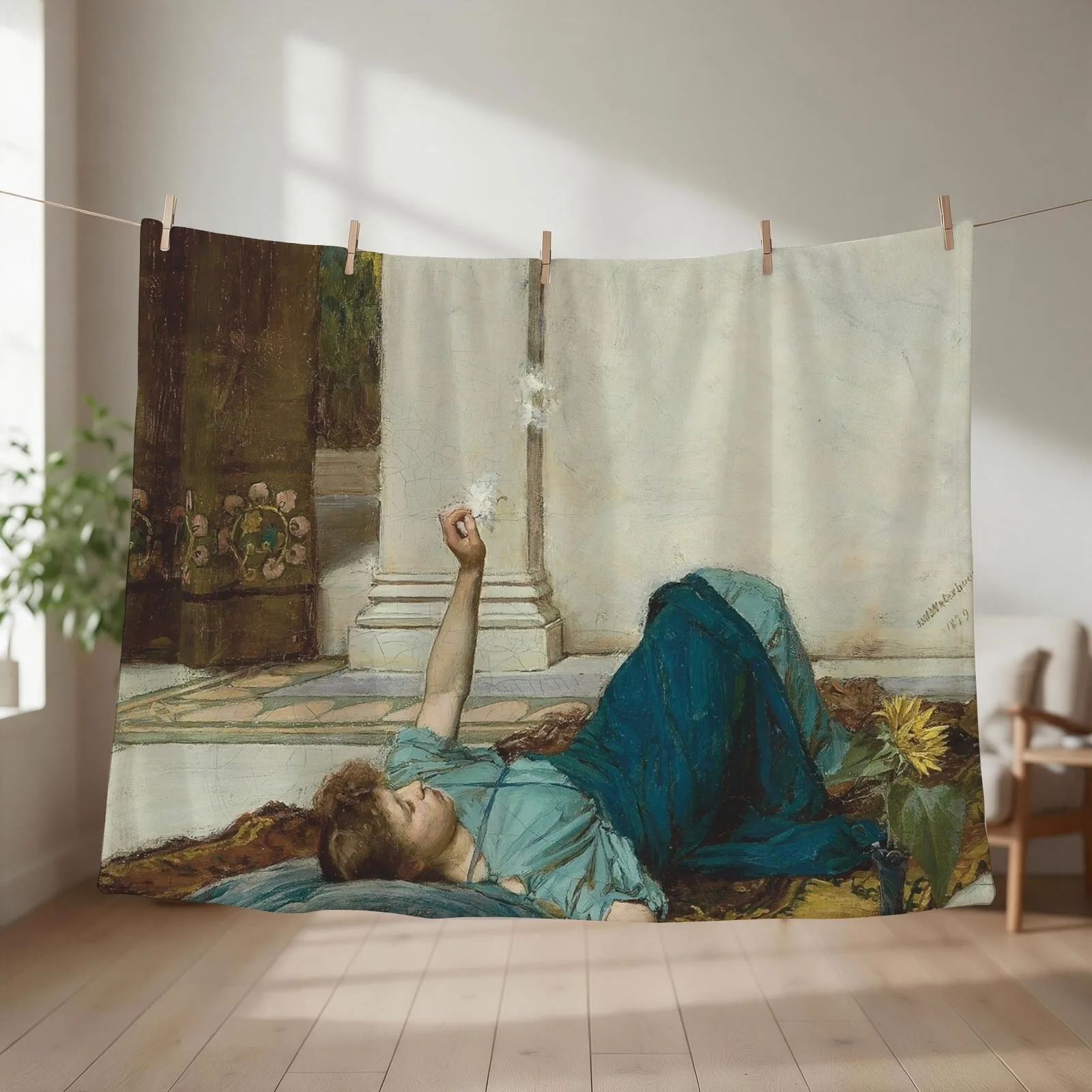Dolce Far Niente (1879) By John William Waterhouse Throw Blanket couch cozy soft plush fuzzy picnic outdoor blanket
