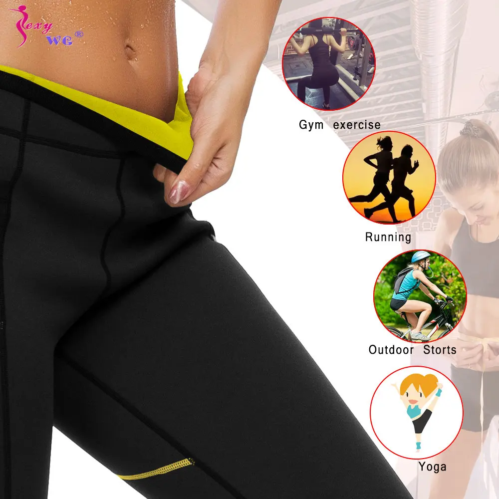 SEXYWG Women Sauna Pants Mid Waist Tummy Control Sweat Leggings Weight Loss Trousers Workout Running Slimming Body Shaper