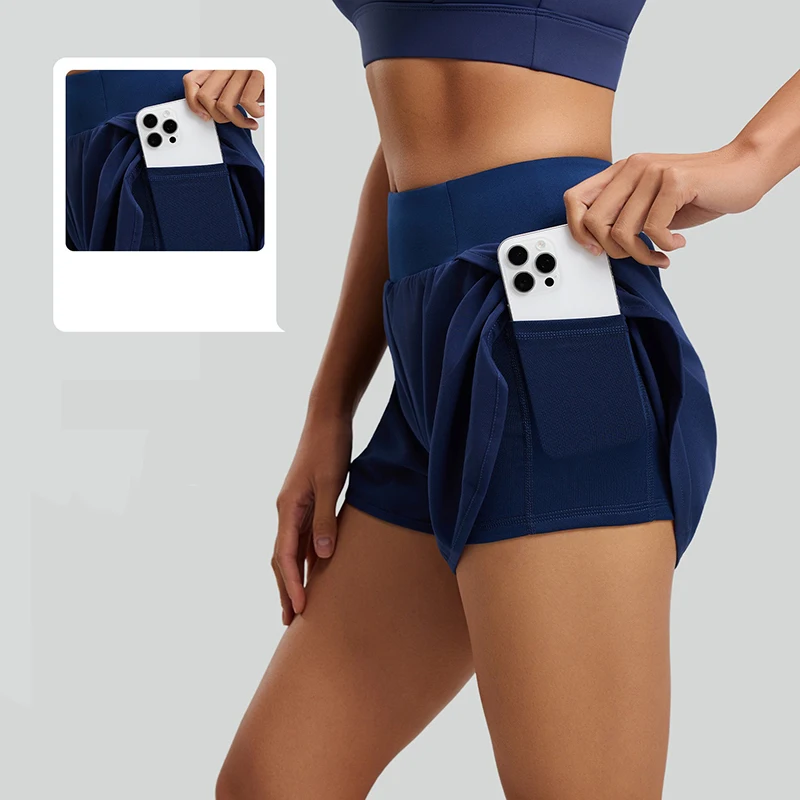 Women Moisture Wicking Squat Proof Yoga Shorts with Hidden Pocket Polyester Lightweight Breathable Running Fitness Sports Shorts