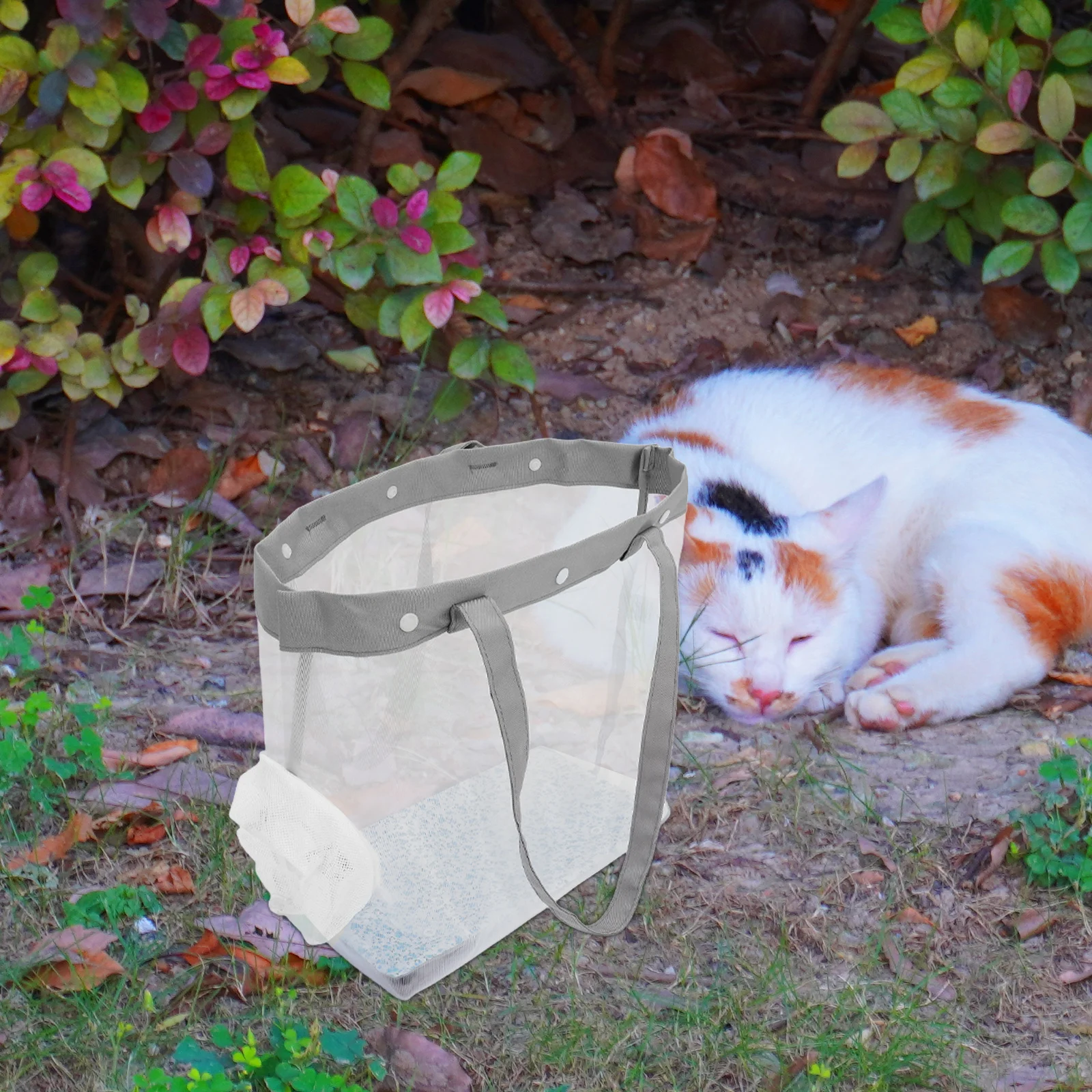 

Transparent Mesh Cat Carrier Tote 35x32x18cm Dual Carrying Modes Lightweight and Easy to Clean for Travel and Outdoor Use