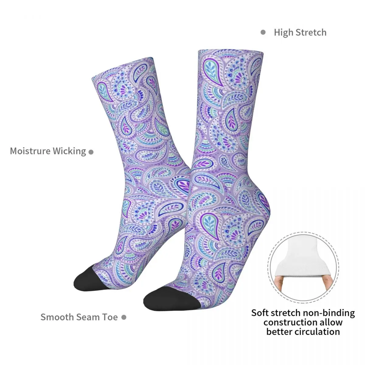 Purple Paisley kaus kaki Harajuku Super lembut stoking sepanjang musim aksesoris kaus kaki untuk pria wanita hadiah