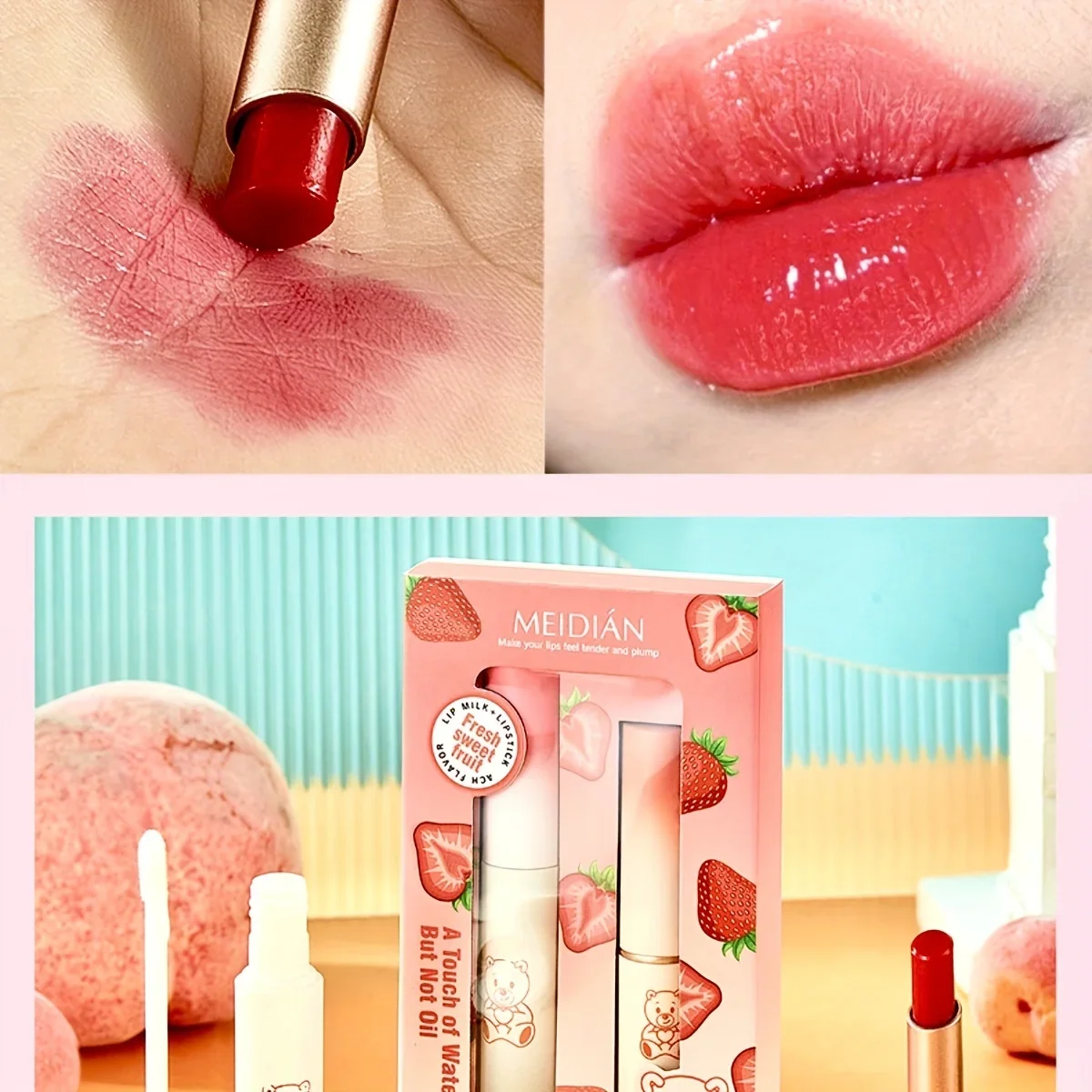 メイディアン サーモ カラーチェンジング リップケア デュオ ハイドレーティング リップスティック & グロス モイスチャー エキス 2-in-1 ナリッシング セット (リップケア用)