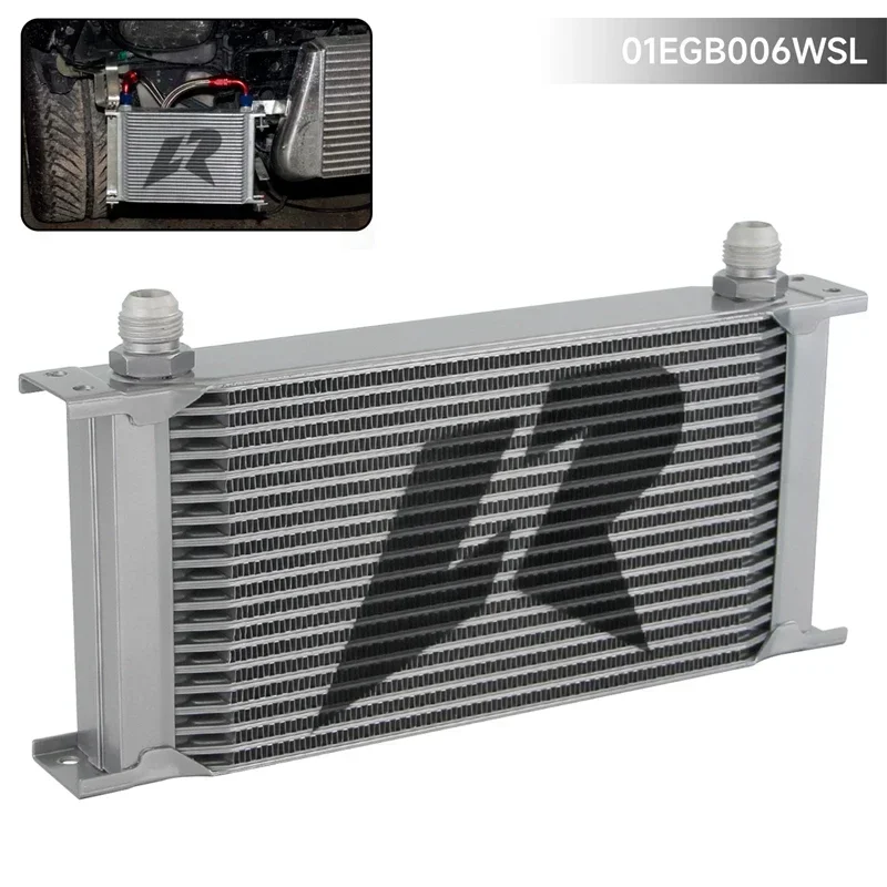 Universal 19 Row Oil Cooler LR  AN10 Engine Stacked Plate 248MM Transmission Mocla Style Aluminum Black/Silver