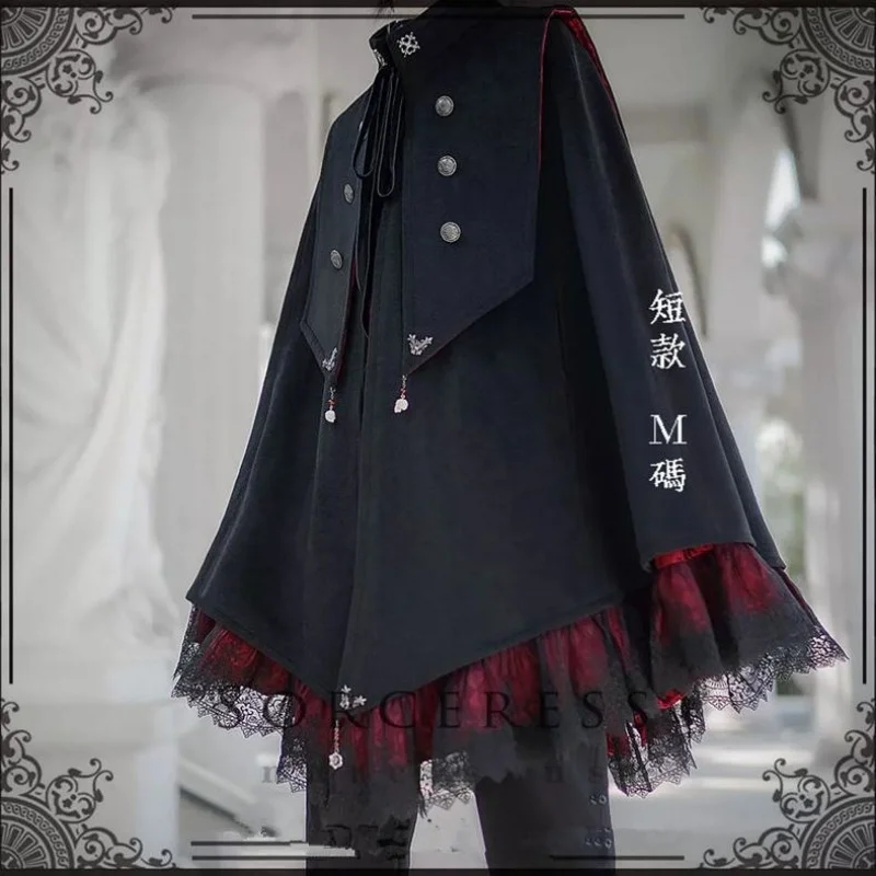 High Quality Lace Hem Dark Victorian Cape Gothic Style Cool Short Windbreaker Jacket Lolita Hooded Jacket - Image 6