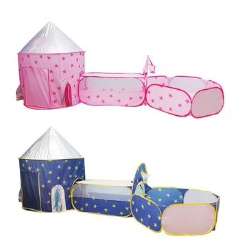 로켓 어린이 텐트 장난감, 휴대용 캠핑 텐트, 어린이 볼 풀 팝업 텐트, 크롤링 터널이 있는 플레이 하우스, 3 in 1
