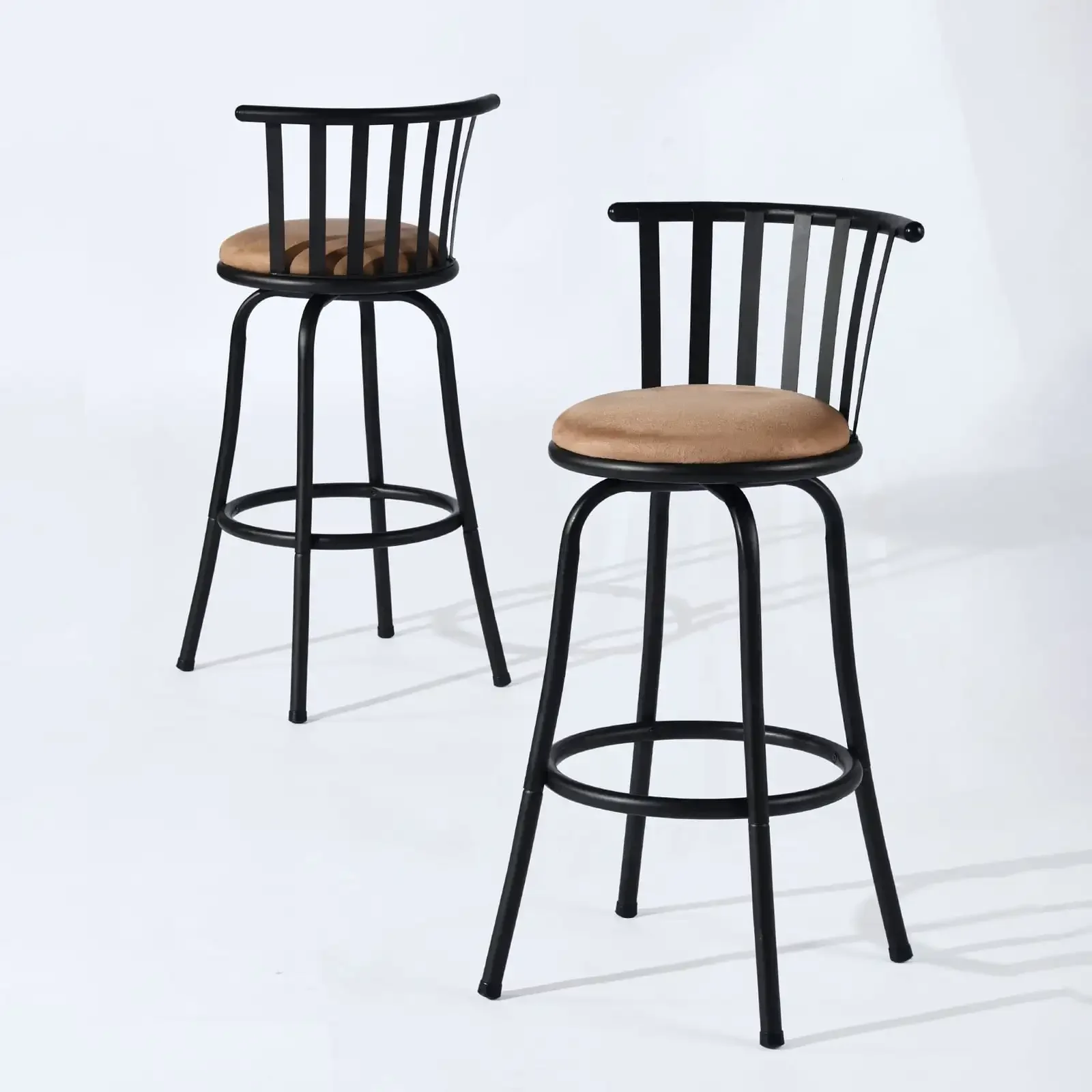 Adjustable 29" Swivel Barstool Set of 2, Counter Stool Faux Suede Upholstery for Kitchen Island Bistro, Brown