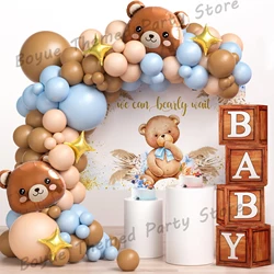 111/77pcs Teddy Brown Bear Balloon Garland Kit for Apricot Blue Balloons Kids Birthday Party Decorations Boy or Girl Baby Shower