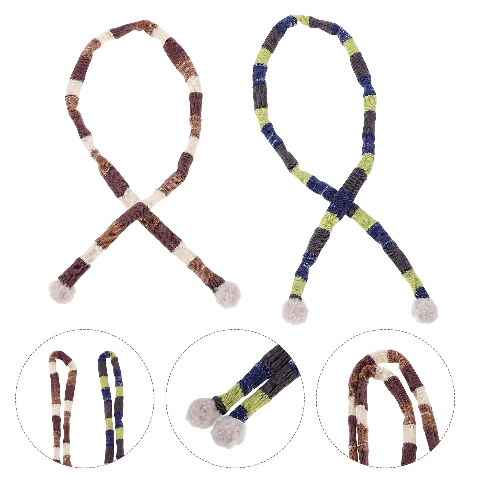 2Pcs Striped Mini Knitted Scarf Soft Polyester Material for Miniature Winter Crafts Dollhouse Decorations Festive Scarf