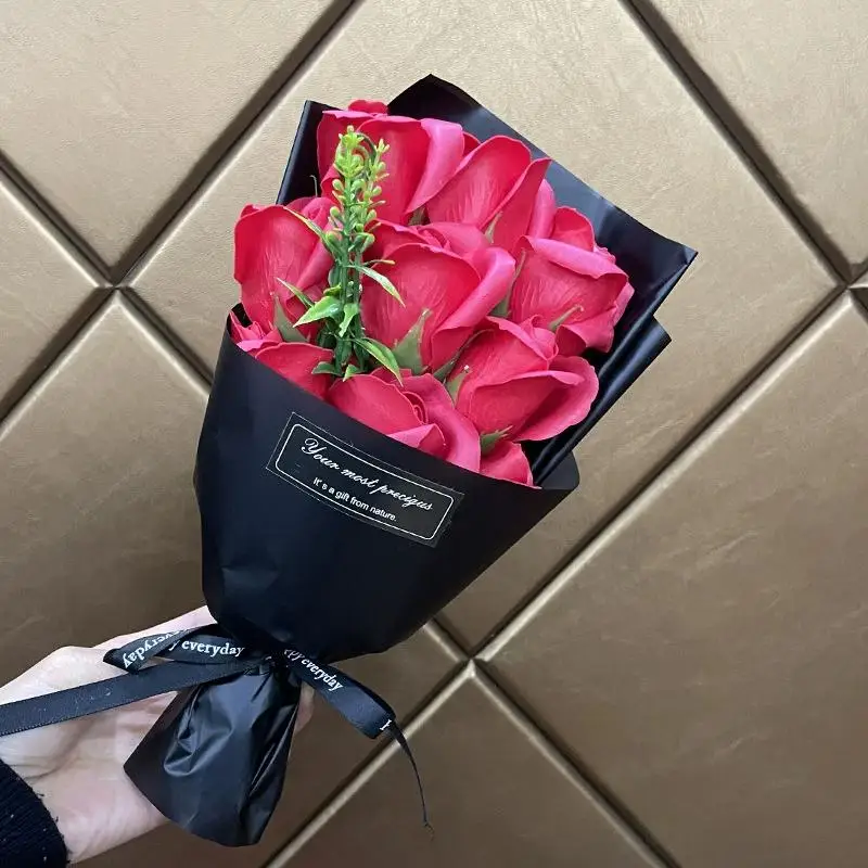9-köpfiger Seifenblumen-Rosenstrauß, künstliche Blume für Weihnachten, Hochzeit, Geburtstagsfeier, Valentinstag, DIY-Geschenk, Heimdekoration – Detail 3