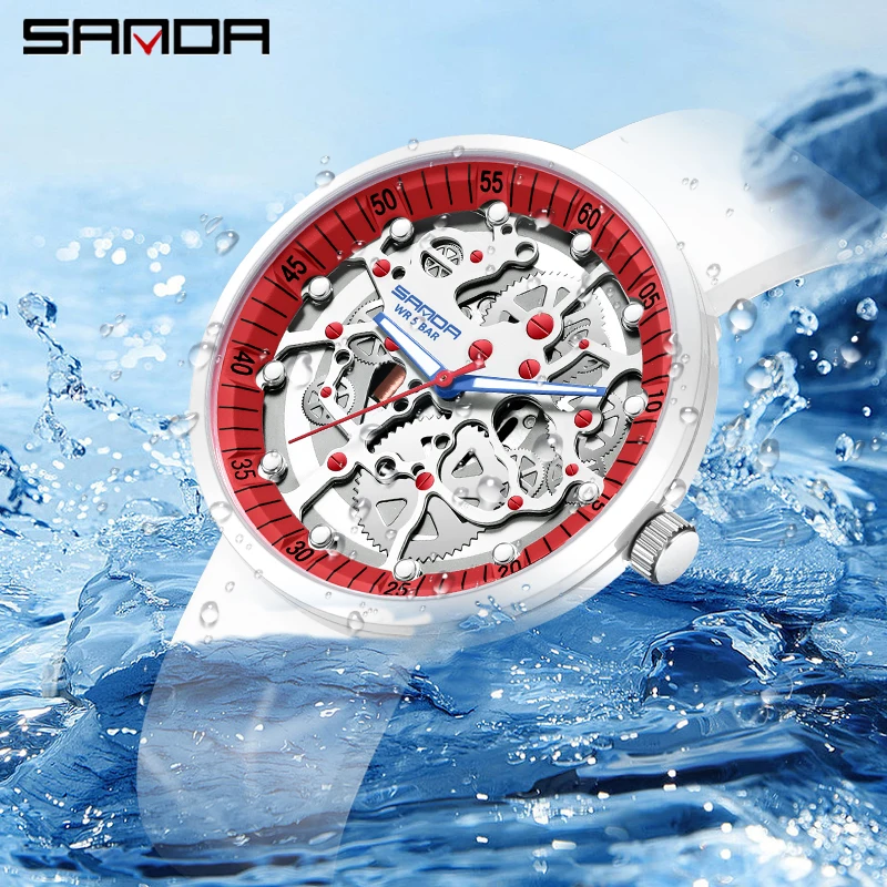 Fashion Sanda Top Brand Luxury Sport Men\'s Quartz Watch Silicone Band Cool Hollow Removable 50 Meter Waterproof Wrsist Watches