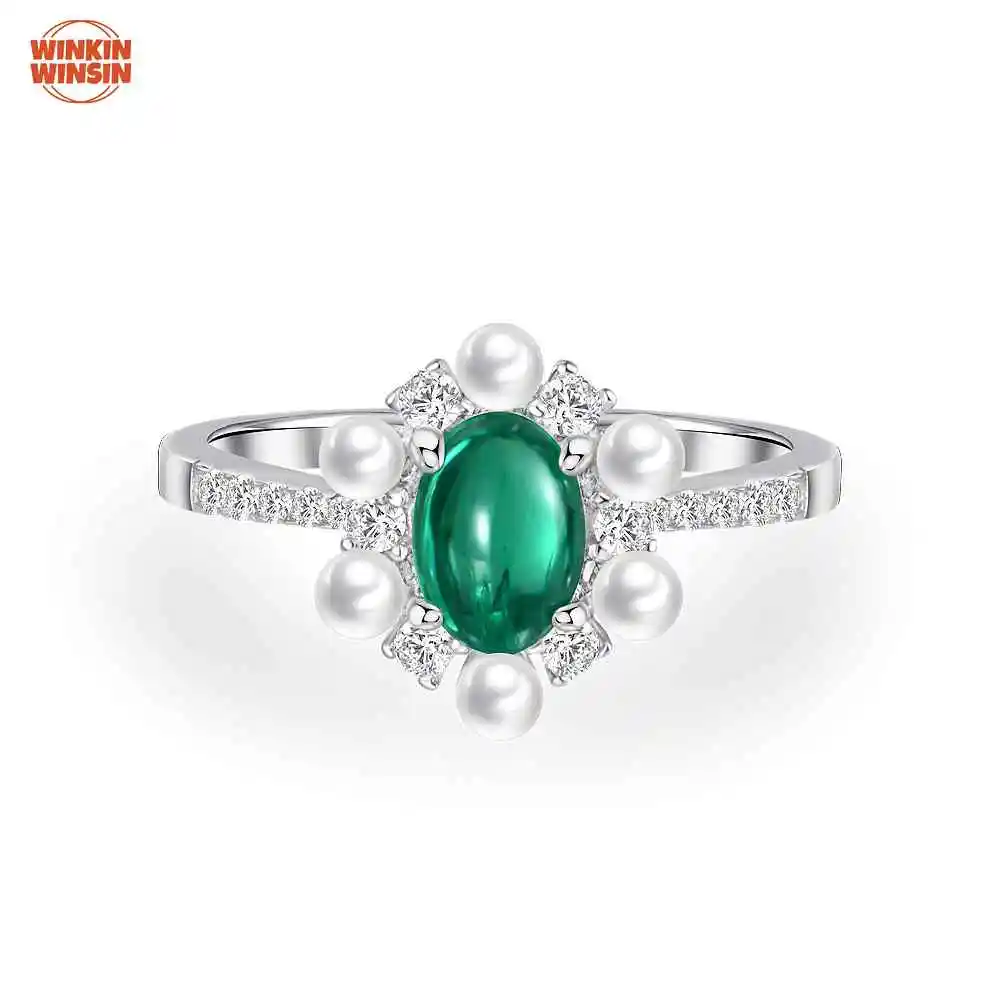 

Winkin Winsin 925 Sterling Silver 1ct Egg Shape Emerald Ruby Sapphire Lab Grown Gemstones Diamond Ring Jewelry