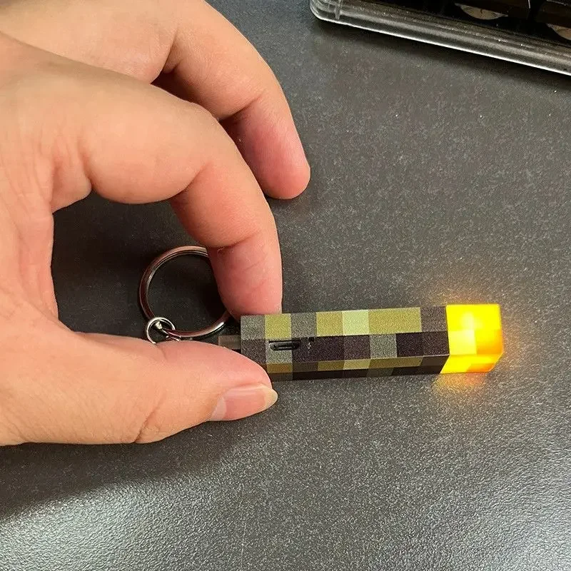 Minecraft Gaming Theme Surrounding Torch LED Light USB Rechargeable Mini Torch Keychain Backpack Pendant Children Gifts