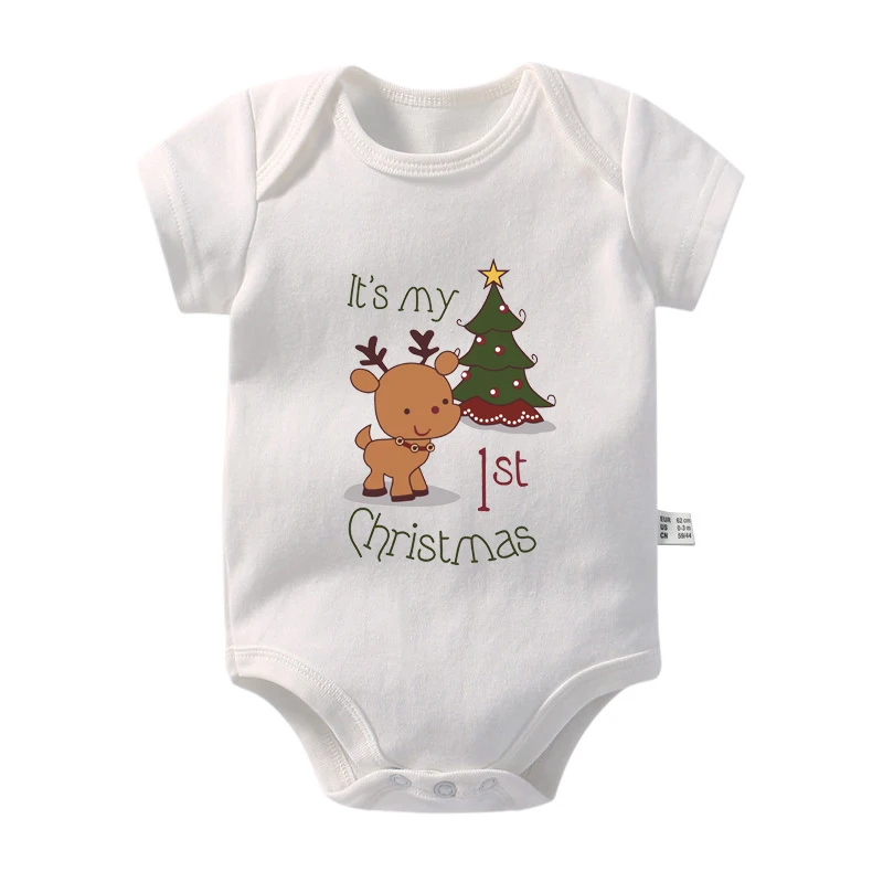 New My First Christmas Newborn Baby Rompers Cartoon Deer Santa Printed Outfit Infant Baptism Bodysuit Clothes Toddler Xmas Gift