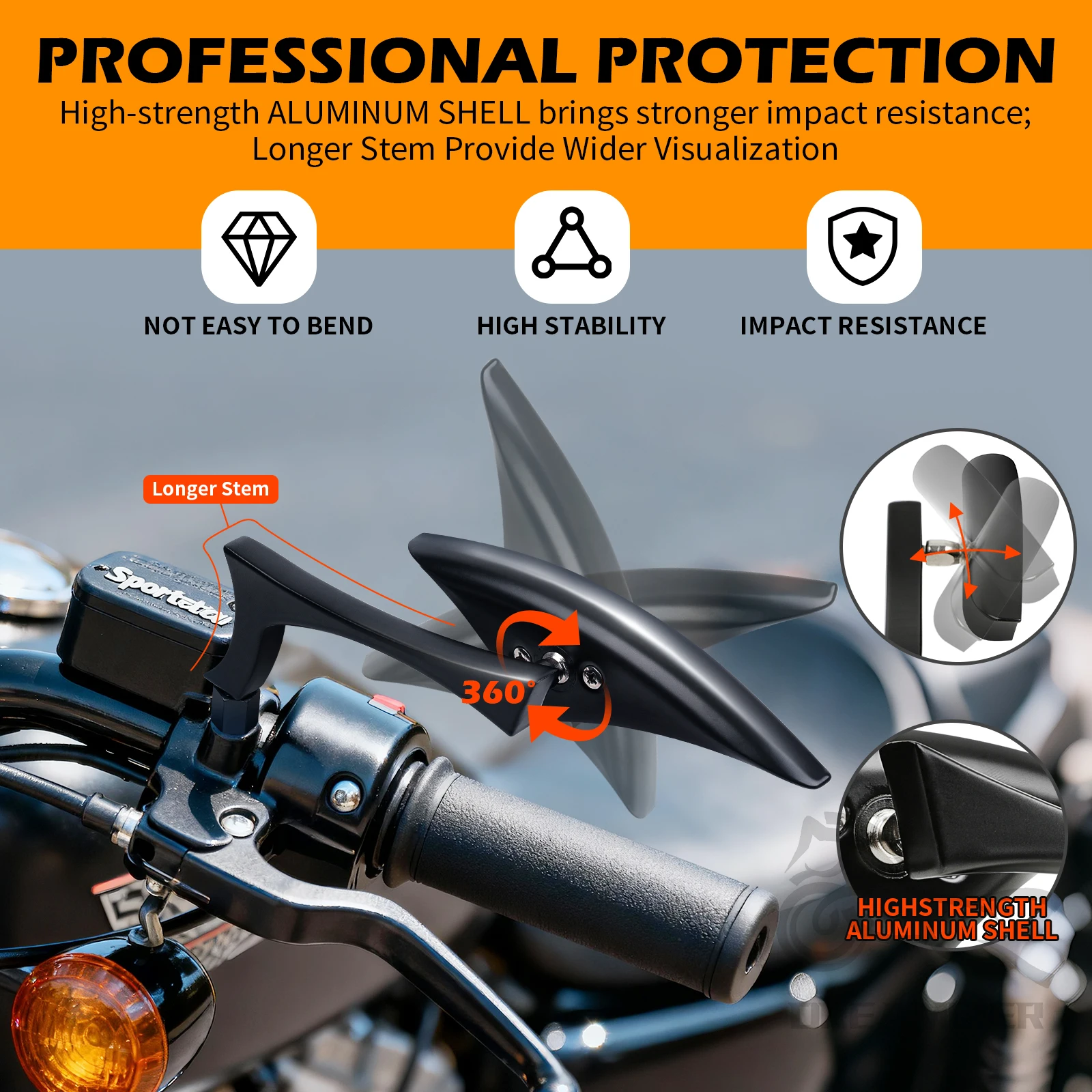 8mm 10mm Black Chrome Motorcycle Rearview Side Mirrors For Victory Hammer 8 Ball 2010-2015 Bar End Side Rearview Mirrors