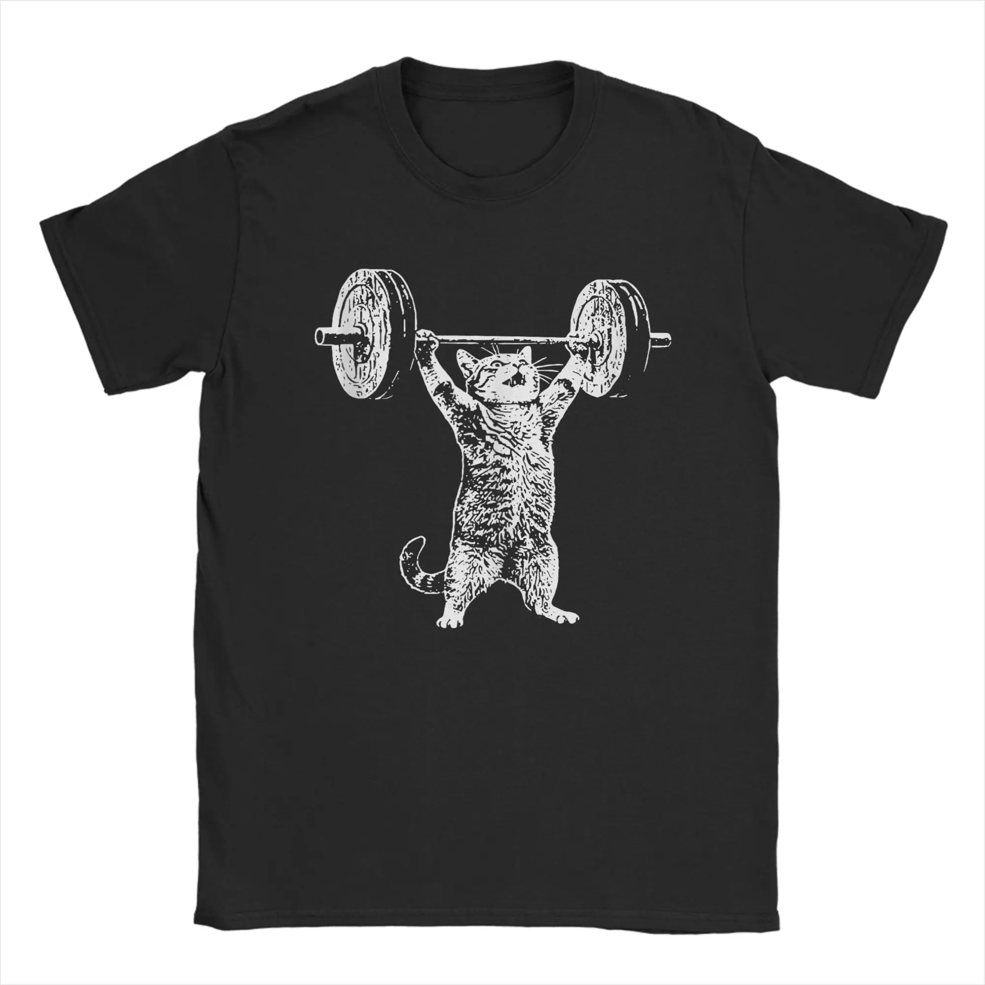 

Vintage Retro Weight Lifting Gym Cat T Shirts Men Cotton Vintage T-Shirts Round Collar Tee Shirt Short Sleeve Clothes Plus Size