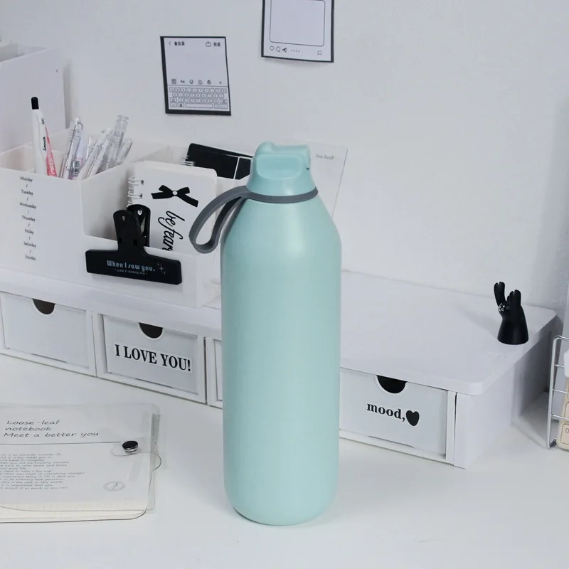 

Stainless Steel Thermal Cold Insulation Cup Simple Outdoor Sports Kettle Portable Small Mouth Drinking Water Bottle with Straw