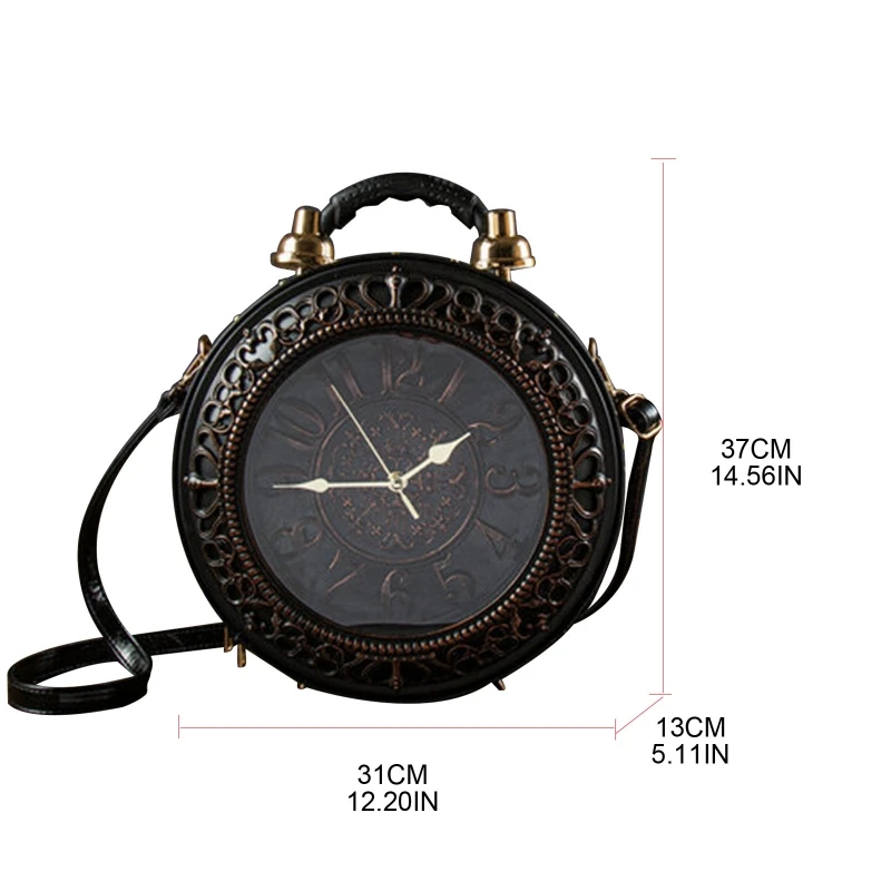 Novelty Real Working Clock Shoulder Crossbody Bags PU Leather Handbags for Women