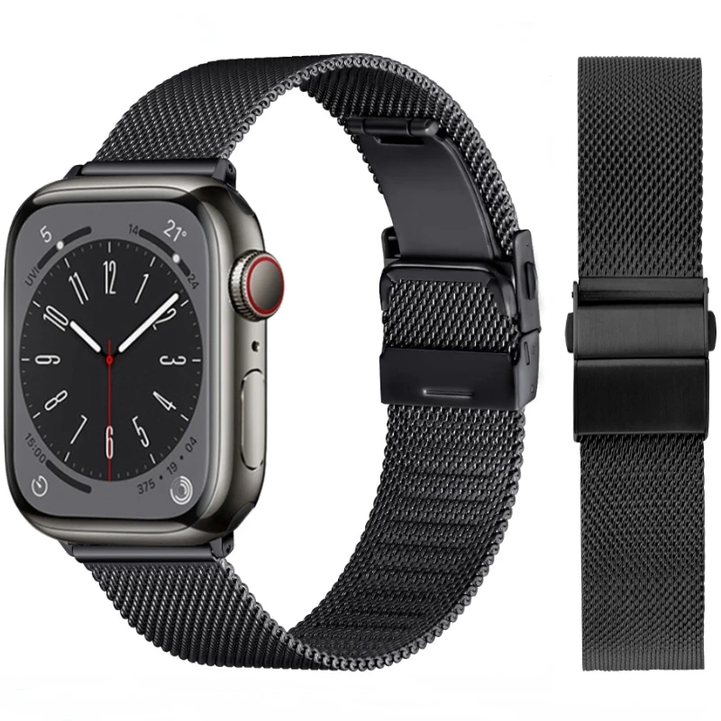 Bracelete de Metal para Apple Watch, Ultra 49mm, 10, 46mm, 42mm, 9, 8, 7, 45mm, 41mm, Fivela Borboleta, Faixa Respirável para iWatch 6, 5, SE, 44 milímetros, 40 milímetros