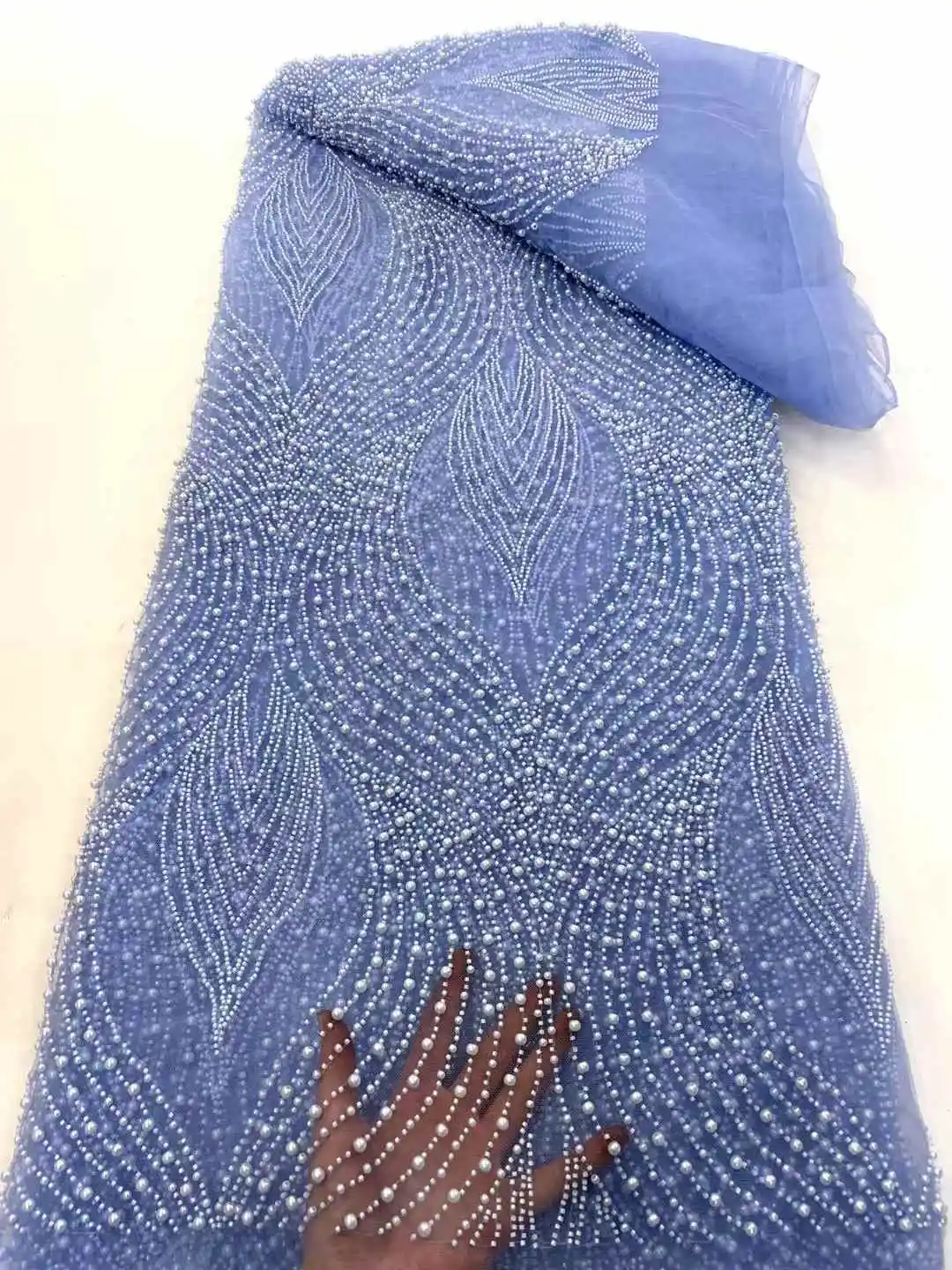 卸売アフリカビーズパールレース生地フレンチブライダルレース生地 2025 高級ナイジェリアチュールレース生地クチュール素材