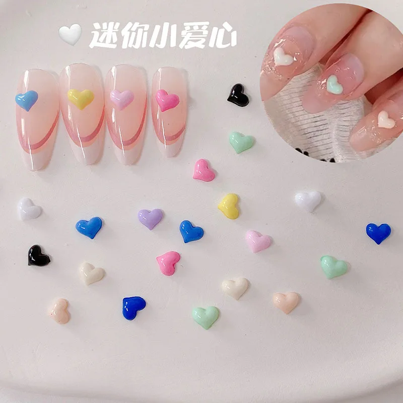 100PCS Mixed Colors 3D Acrylic Love Heart Nail Art Charms Accessories Manicure Decor Material Clear Nails Decoration Supplies