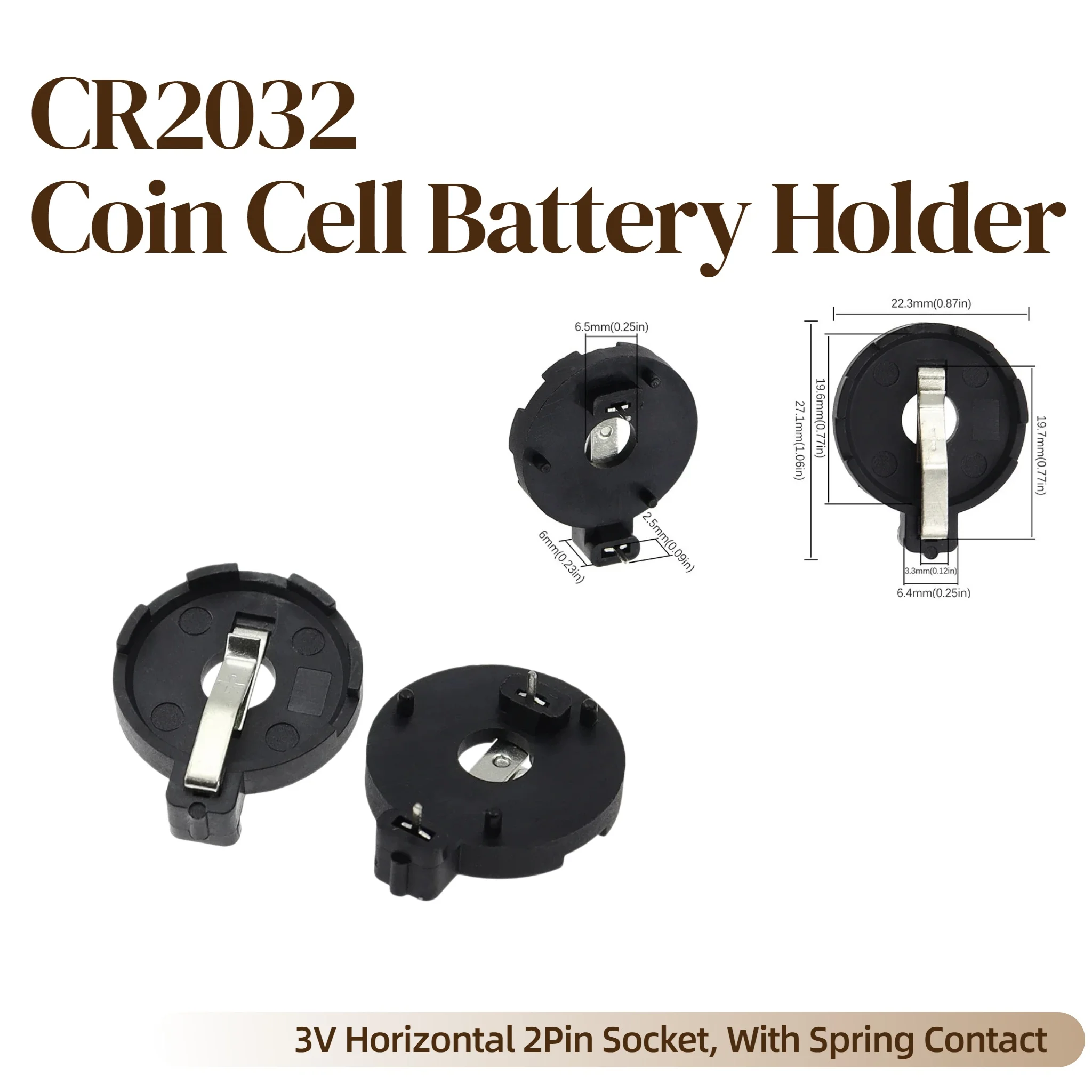 5-10pcs CR2032 Coin Cell Battery Holder 3V Horizontal 2Pin Socket for LIR2032 ML2032 Button Battery Base with Spring Contact