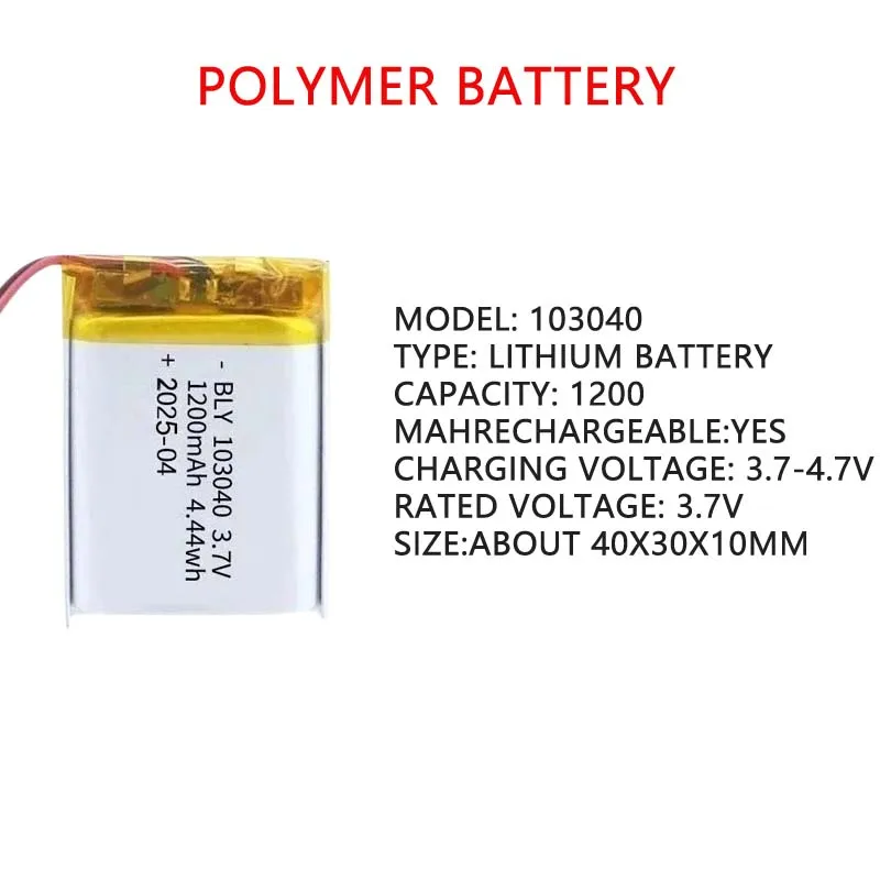 Bateria de polímero de lítio 103040 3.7v 1200mah, substituição para navegador gps, alto-falante bluetooth, fone de ouvido, reprodutor de mp3, controlador ps4, 1-10 peças