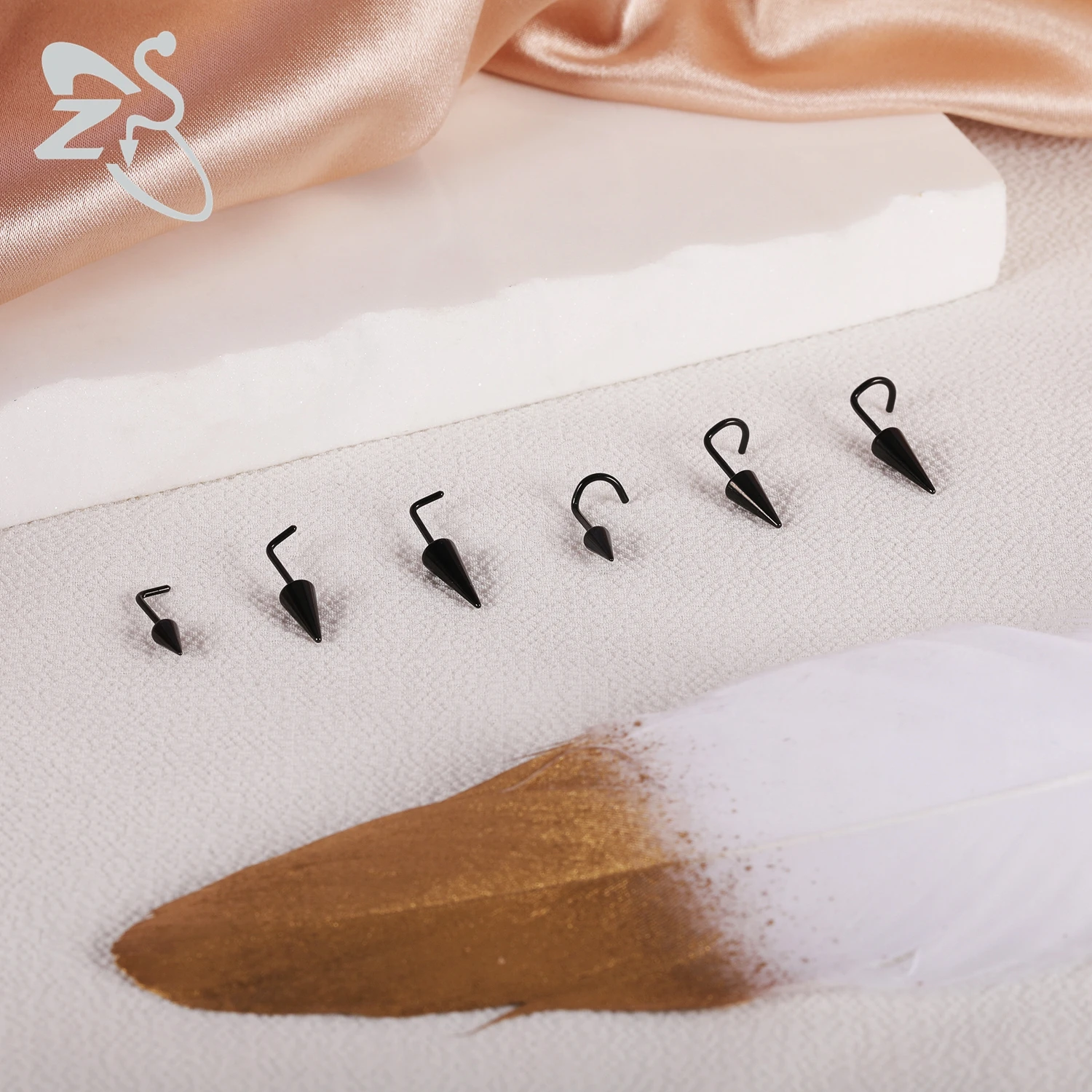 ZS 1 Piece 20G Stainelss Steel Long Spike Nose Stud Men Women Black L/I/S Shapes Nose Piercings Cone Nostril Piercings 6/8/10MM