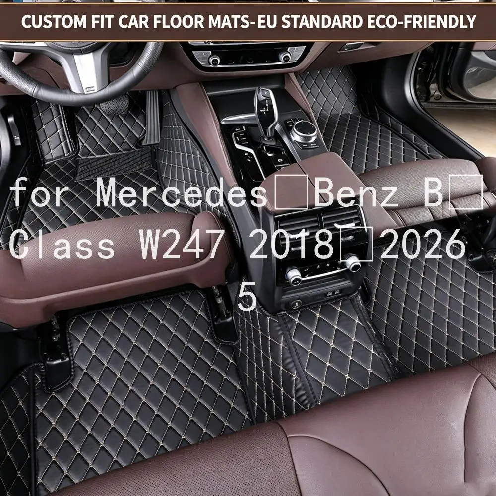 Tappetini per auto su misura per Mercedes-Benz Classe B W247 2018-2026, 5 posti, motivo a rombi, in pelle PU, rivestimento completo, tappetini impermeabili antiscivolo, accessori durevoli per la
