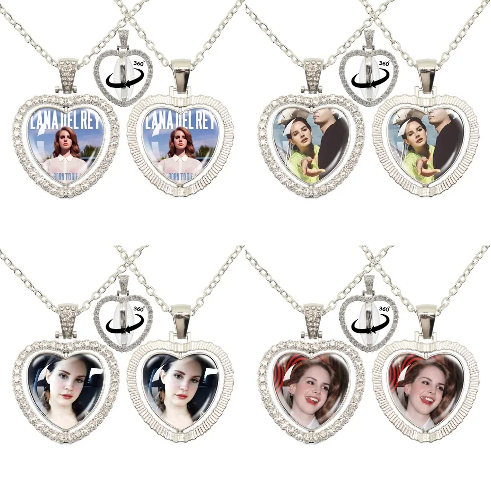 Hot Singer Lana Del Rey Silvery Double Sided Peach Heart Rotating Singer Lizzy Grant Pendant Necklace Jewelry Fans Gifts