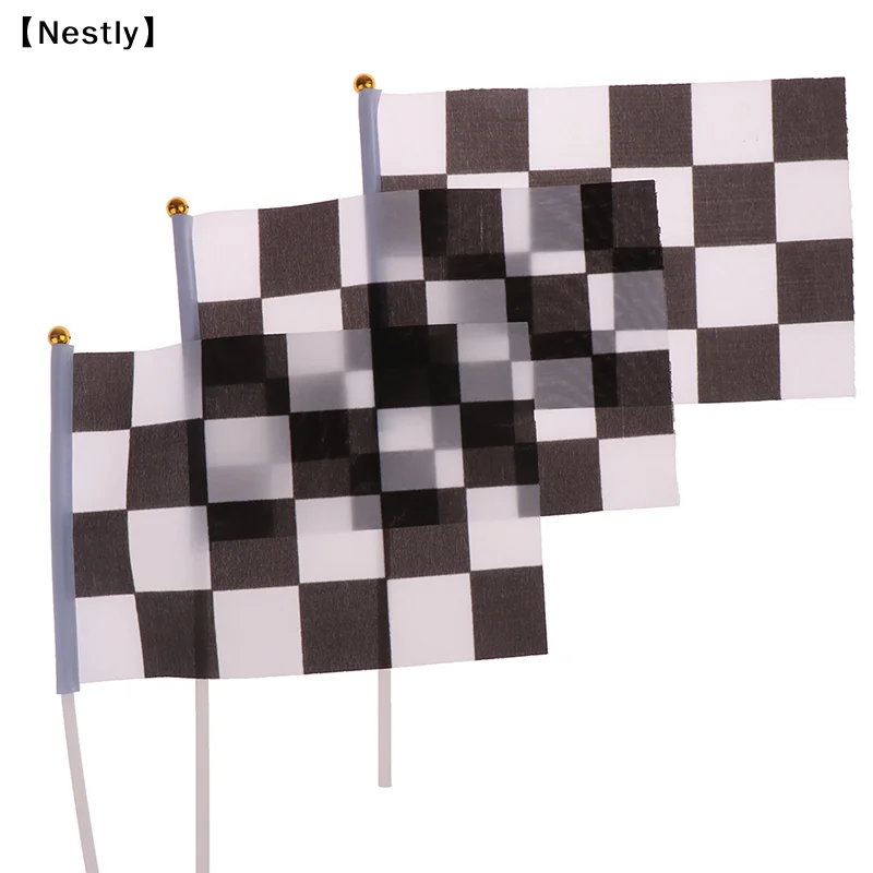 10Pcs Checkered Black White Pennant Banner Racing Flags Stick Racing Traffic Cones Party Decor Racing Car Party Supplies〔Nest〕 - view 5