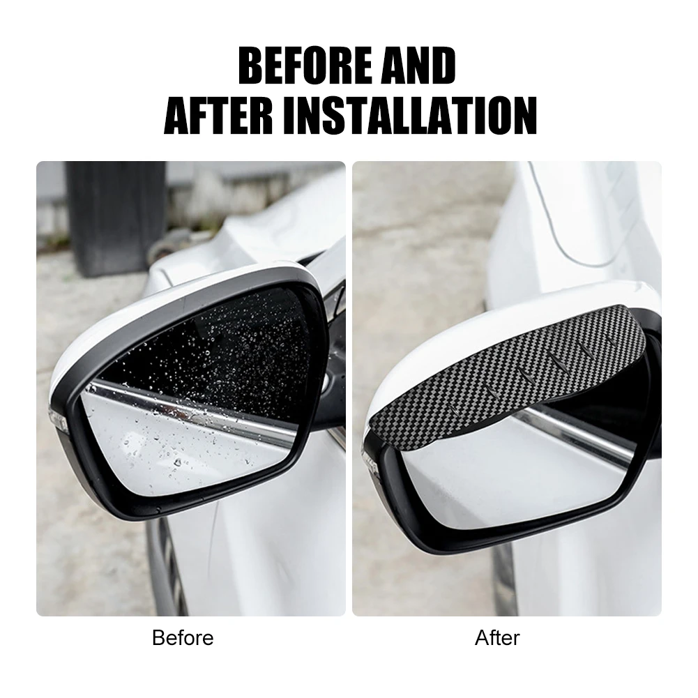 Universal Car Rearview Mirror Rain Guard Carbon Fiber 2.5mm PVC Mirror Visor Rain Eyebrow Protector Waterproof for Car SUV Truck - view 2