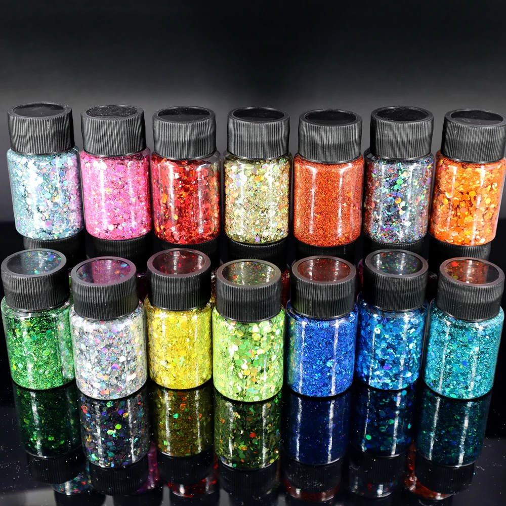 Grande garrafa 30ml shinny unhas glitter tamanho misturado & hexágono cromo irediscent unhas arte flocos fatias manicure spangles acessórios