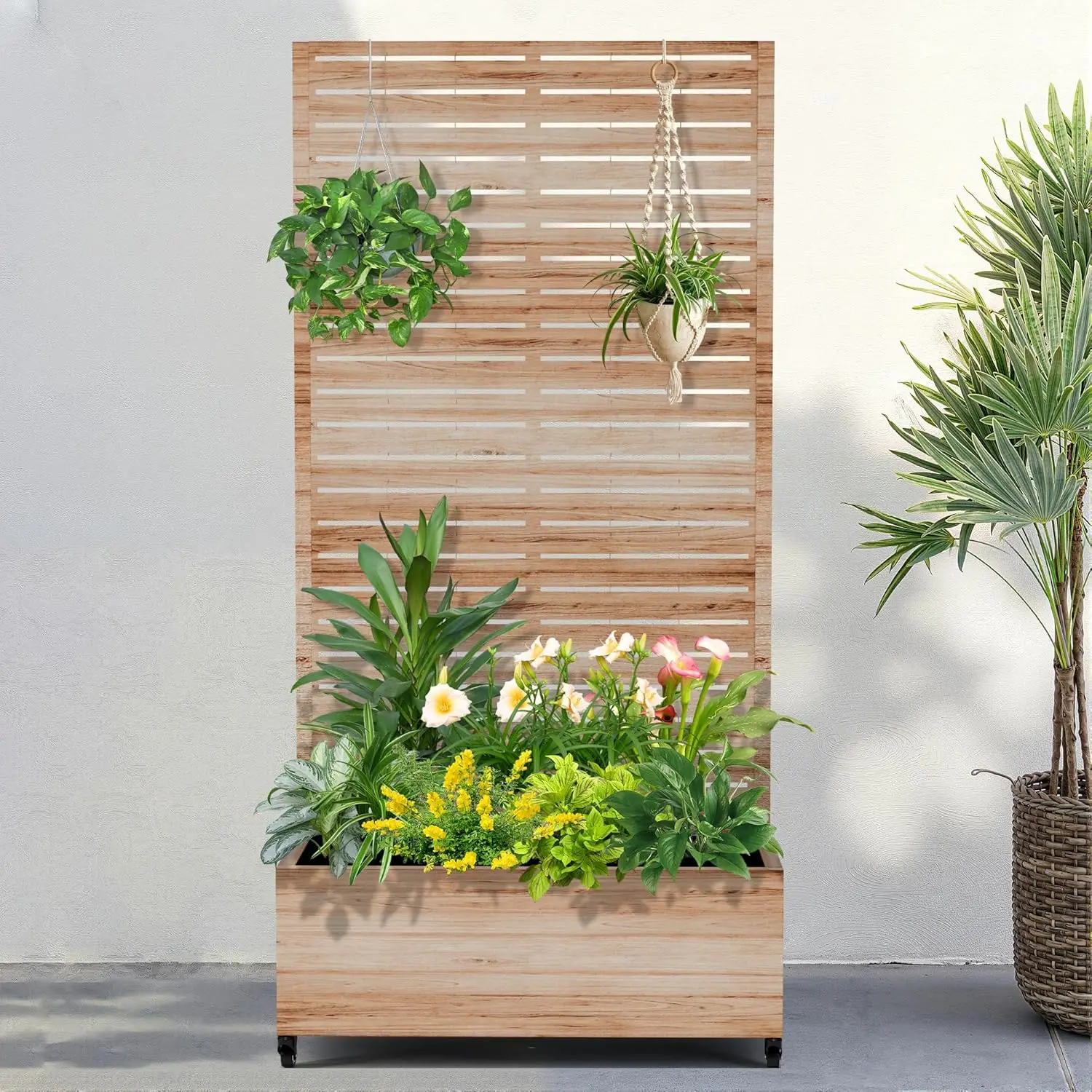 

Металлическая садовая кровать с колесиками и решеткой, кашпо размером 73 x 35 x 16 дюймов для вьющихся растений, овощей и лоз, особенности Privac