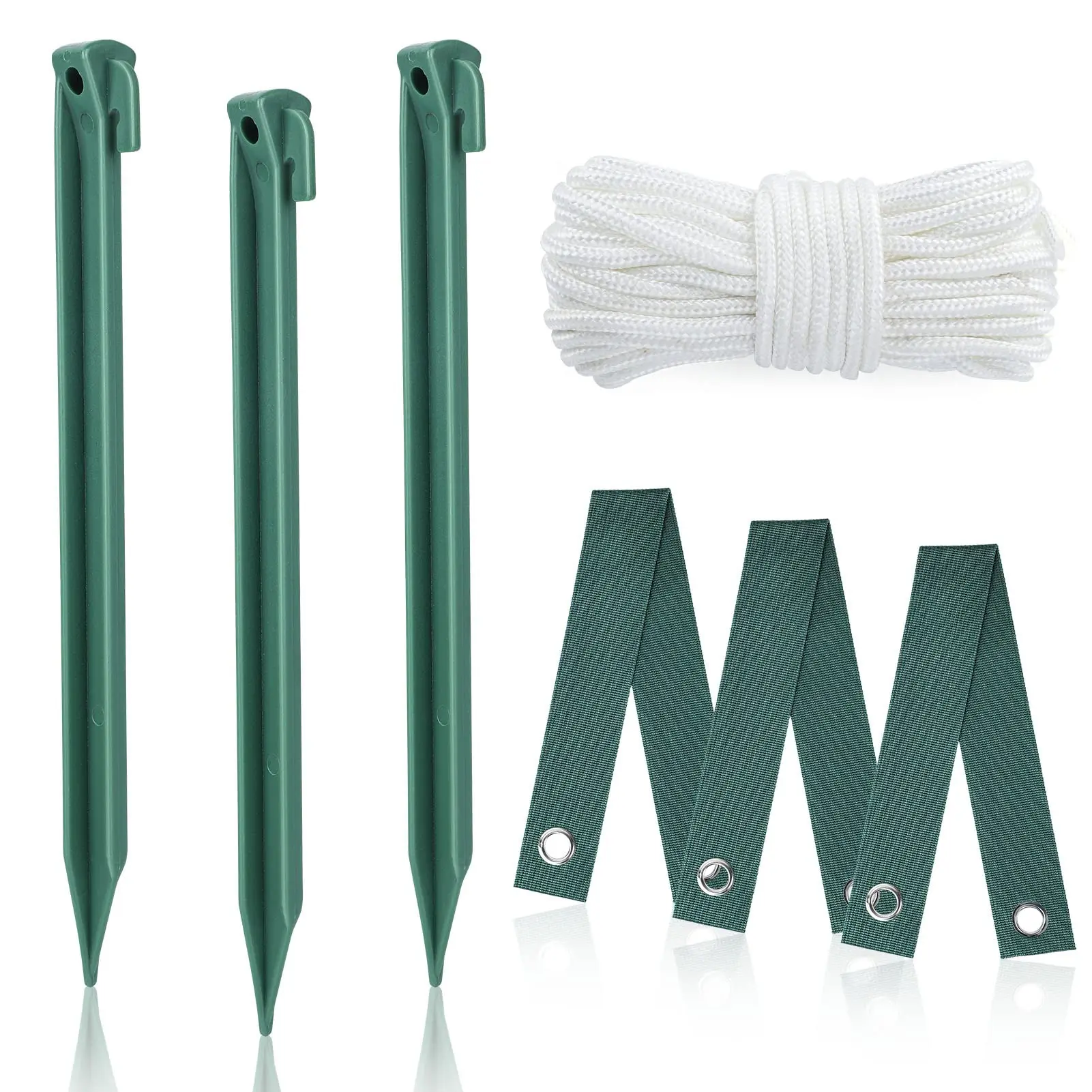 3PCS 11.5 Inches Tree Stake Kits, Tree Straightening Kit with 3 PCS Tree Straps for Staking and 32.8 Ft Rope for Anchoring