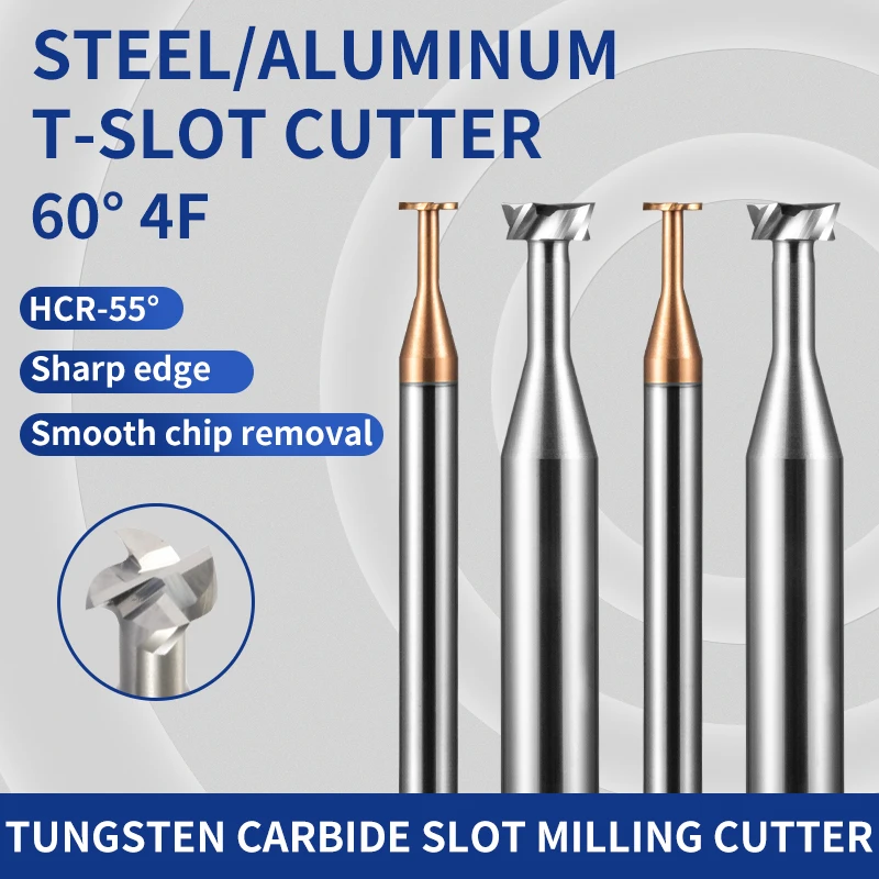T-Slot Milling Cutter 60 Degree 4-Blade Carbide Tungsten Steel  Industrial Grade Processing Tool CNC Machining Centre