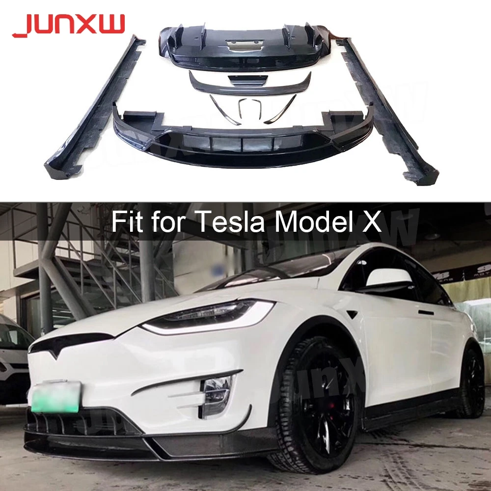 Carbon Fiber Car Front Rear Bumper Lip Splitters Diffuser Spoiler Side Skirts For Tesla Model X BodyKit Car Styling