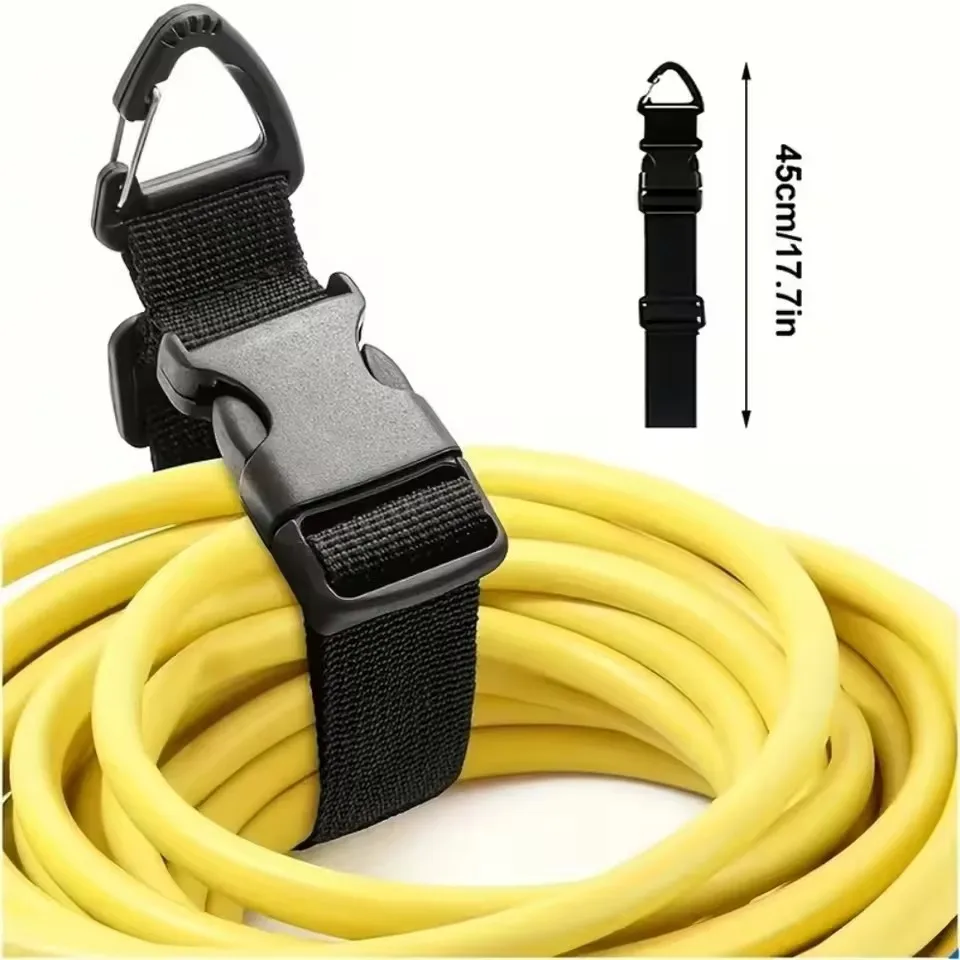 45cm Black Adjustable Extension Cord Organizer with 3 Axis Buckle Heavy Duty Storage Strap for Workshop Garage Organization