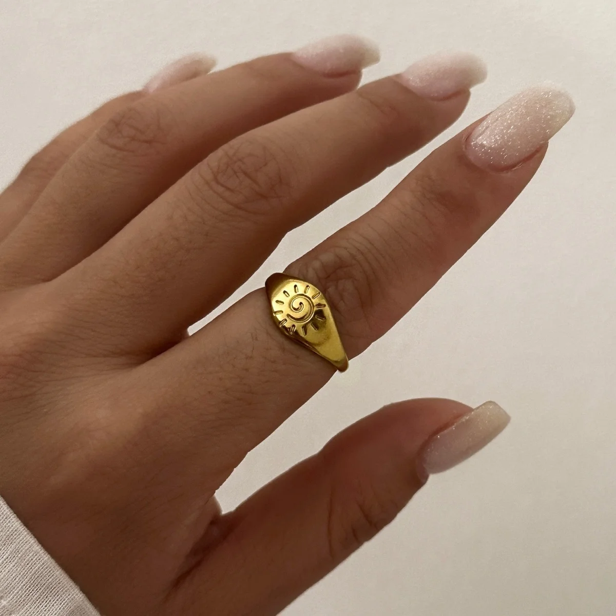 Edelstahl-Sonnen-Emaille-Blumen-Weizenblatt-Simulationsperlenringe für Damen und Herren, trendige, retro-inspirierte, geometrische Breitbandringe, Schmuck – Detail 13
