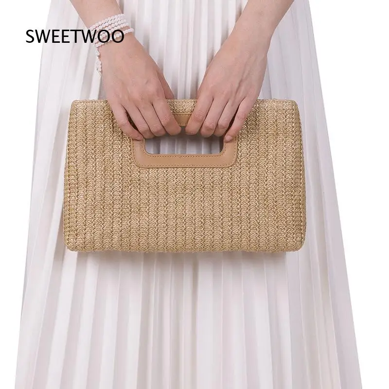 Vacation Style Straw Tote Bag for Women Removable Chain Crossbody Purse Summer Beach Handbag