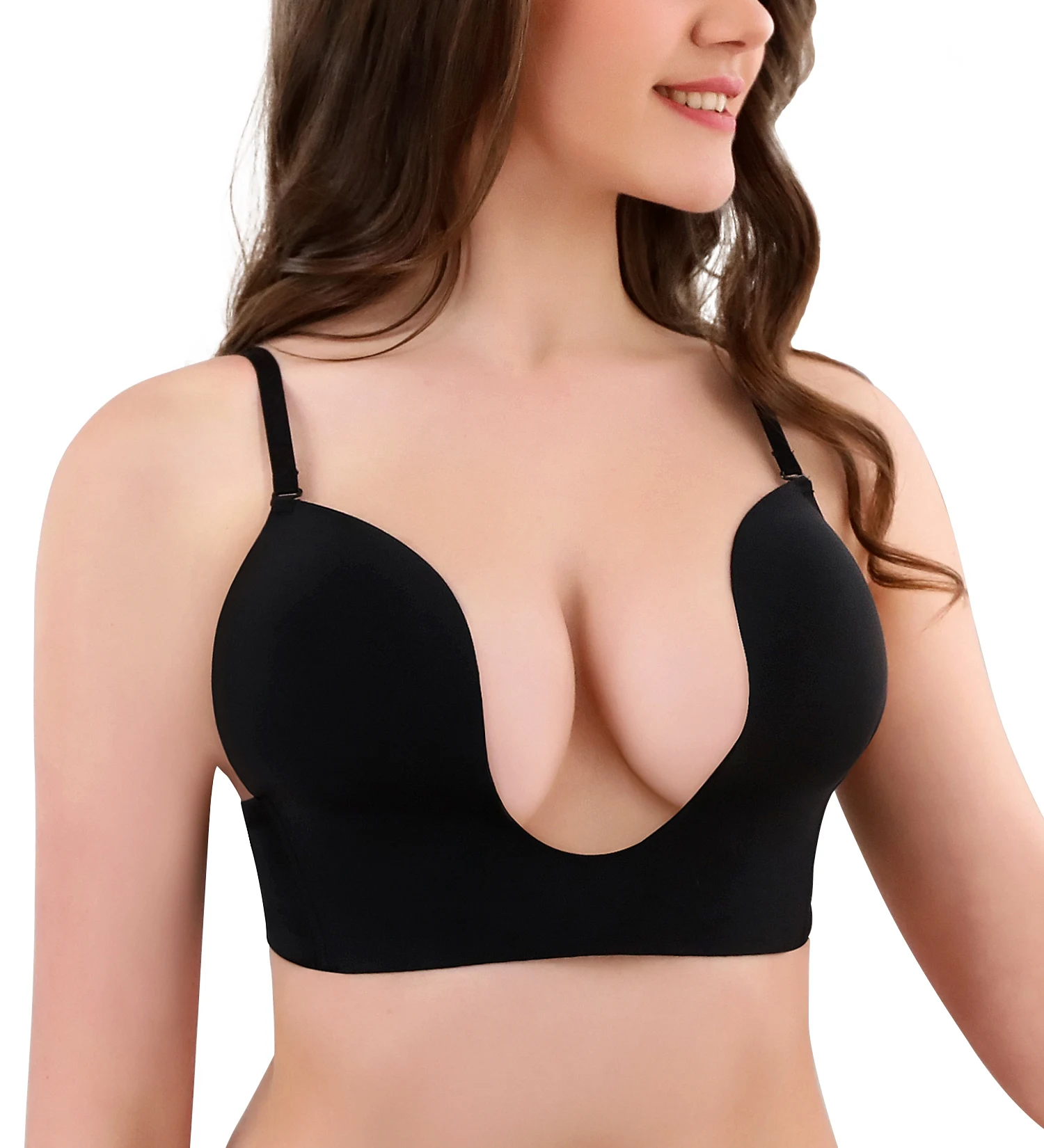 Deep U Plunge Plus Size  Bra Low Cut Sexy Convertible Wireless Smooth Contour Bralette