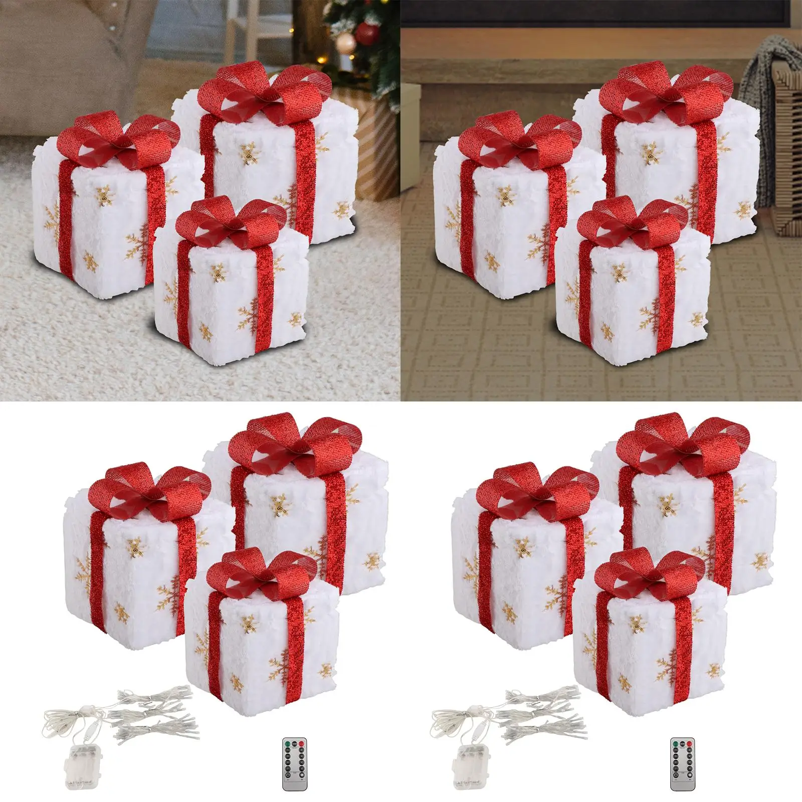 Set of 3 Lighted Gift Boxes Christmas Decorations Lighted Christmas Tree Present Boxes for Patio New Year Xmas Holiday Outdoor