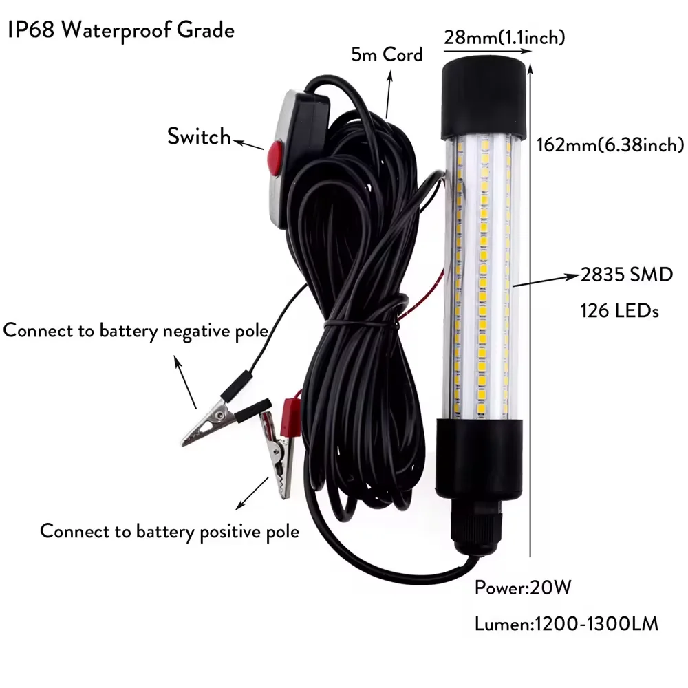 12V LED Fishing Light 126LEDs 2835 SMD Waterproof Lures Fish Finder Lamp Attracting Bait Submersible Underwater Fishing Light image 5