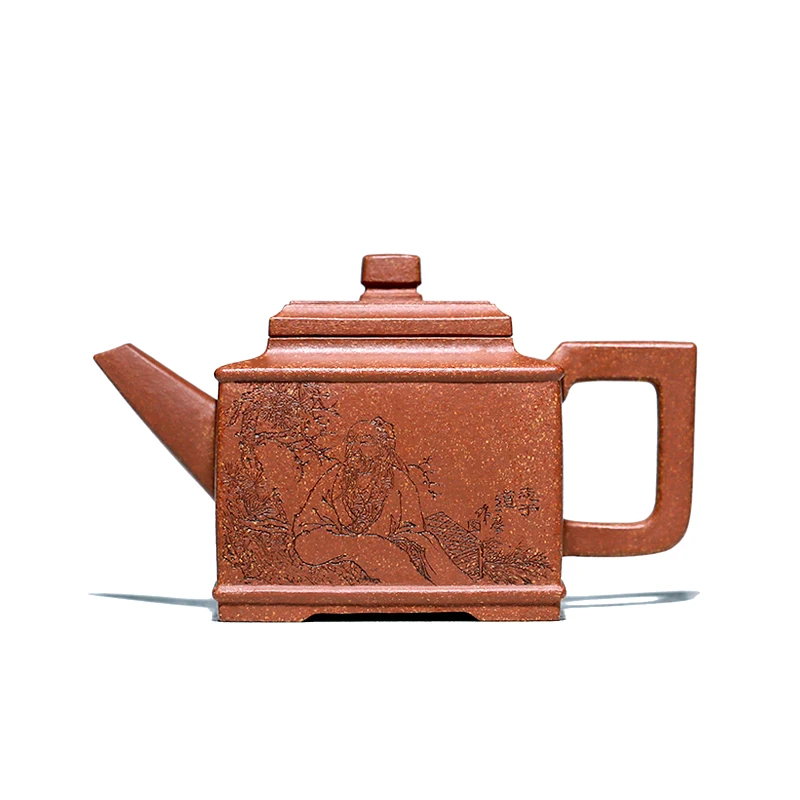 Yixing Purple Clay Teapot Square Pot Famous National High-Tech Wensheng Handmade Teapot Square Pot Well Square Pot Kung Fu Tea S