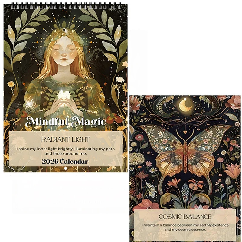 

Осознательный магический календарь на 2026 год. Создания, вдохновляющие сияющий свет. Цитата. Год магии и позитив.