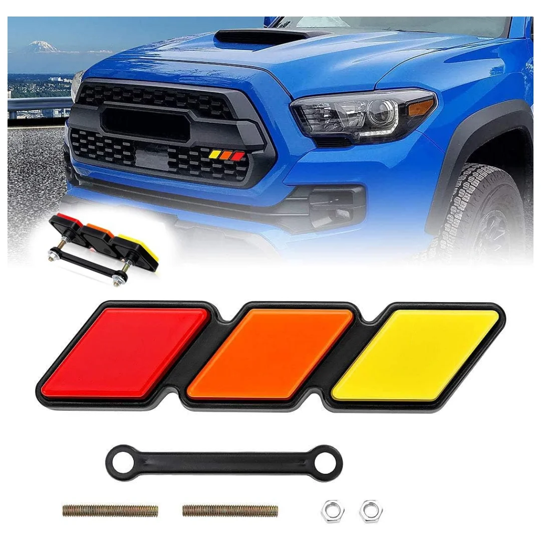 Tri-Color Front Grille Badge Emblem for Tacoma 4 Runner Tundra Sequoia Rav4 Highlander Yellow/Orange/Red