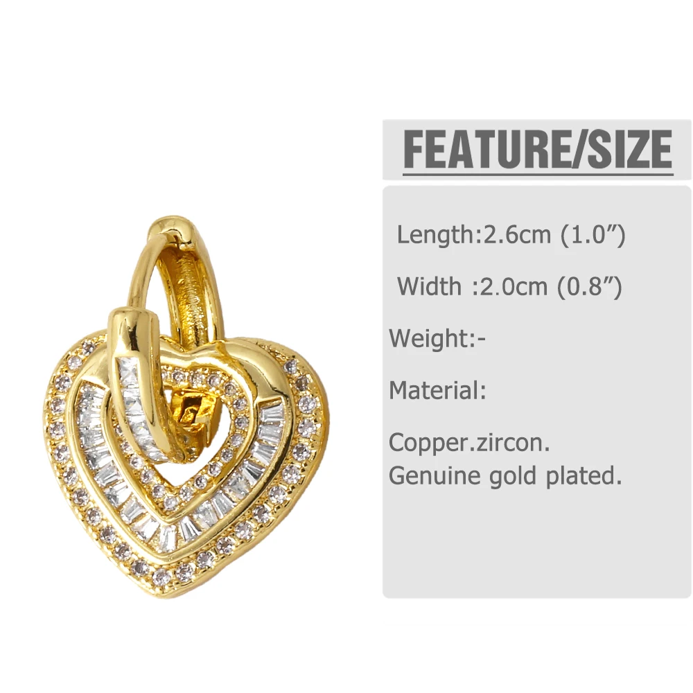 FLOLA Luxury Clear Crystal Heart Earrings for Women Gold Plated Round Dangle Earrings CZ Jewelry Gifts ersa145